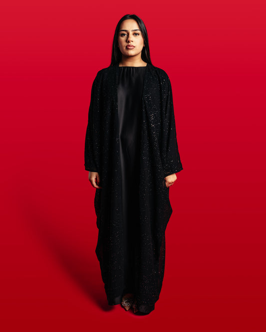 Black Starry Night Sparkling Open Abaya