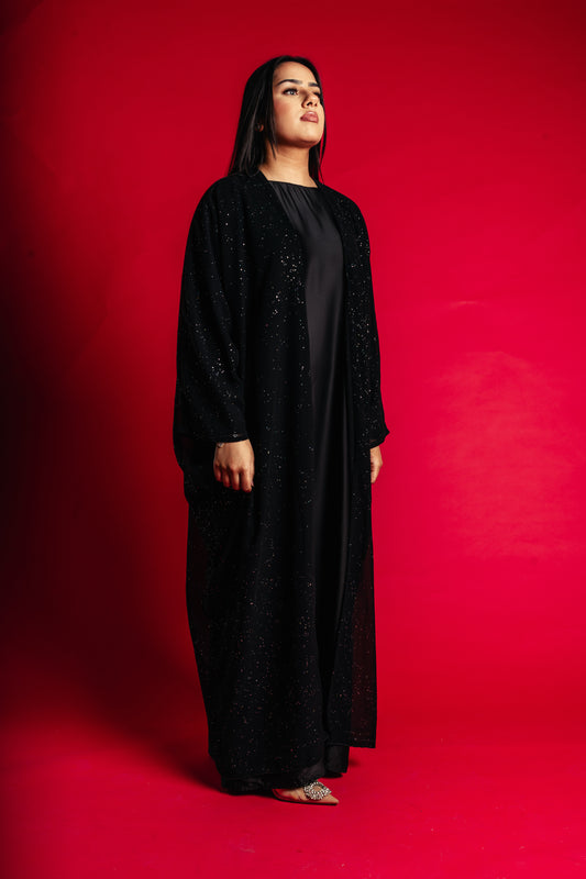 Black Starry Night Sparkling Open Abaya
