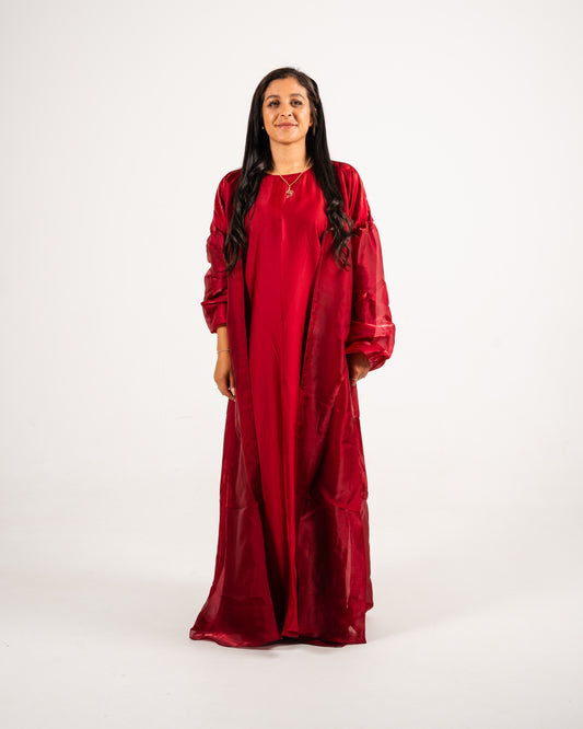 The Shimmery Collection - Burgundy Open Abaya