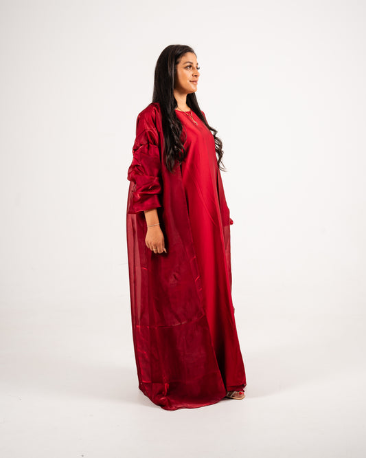 The Shimmery Collection - Burgundy Open Abaya
